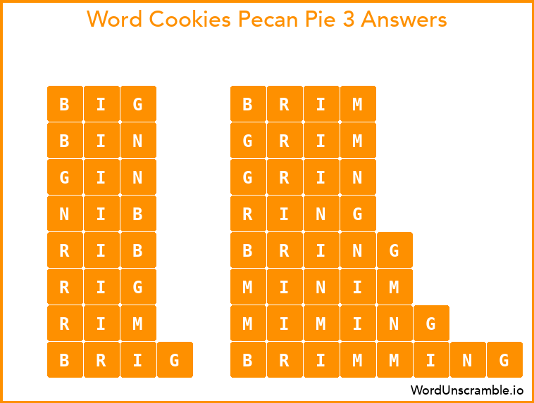 Word Cookies Pecan Pie 3 Answers