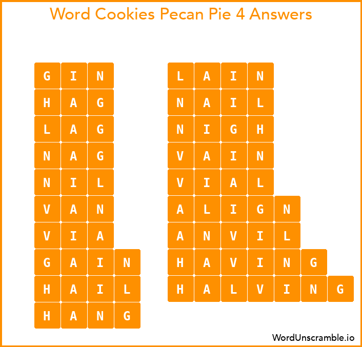 Word Cookies Pecan Pie 4 Answers