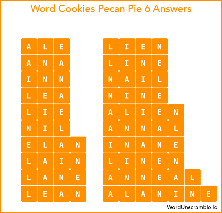 Word Cookies Pecan Pie 6 Answers