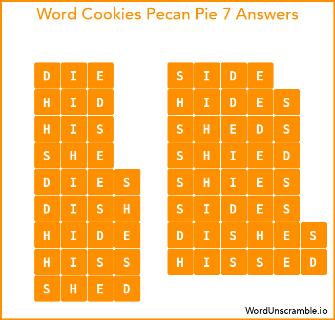 Word Cookies Pecan Pie 7 Answers