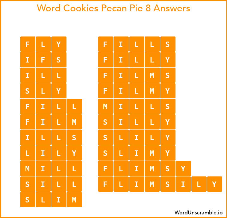 Word Cookies Pecan Pie 8 Answers