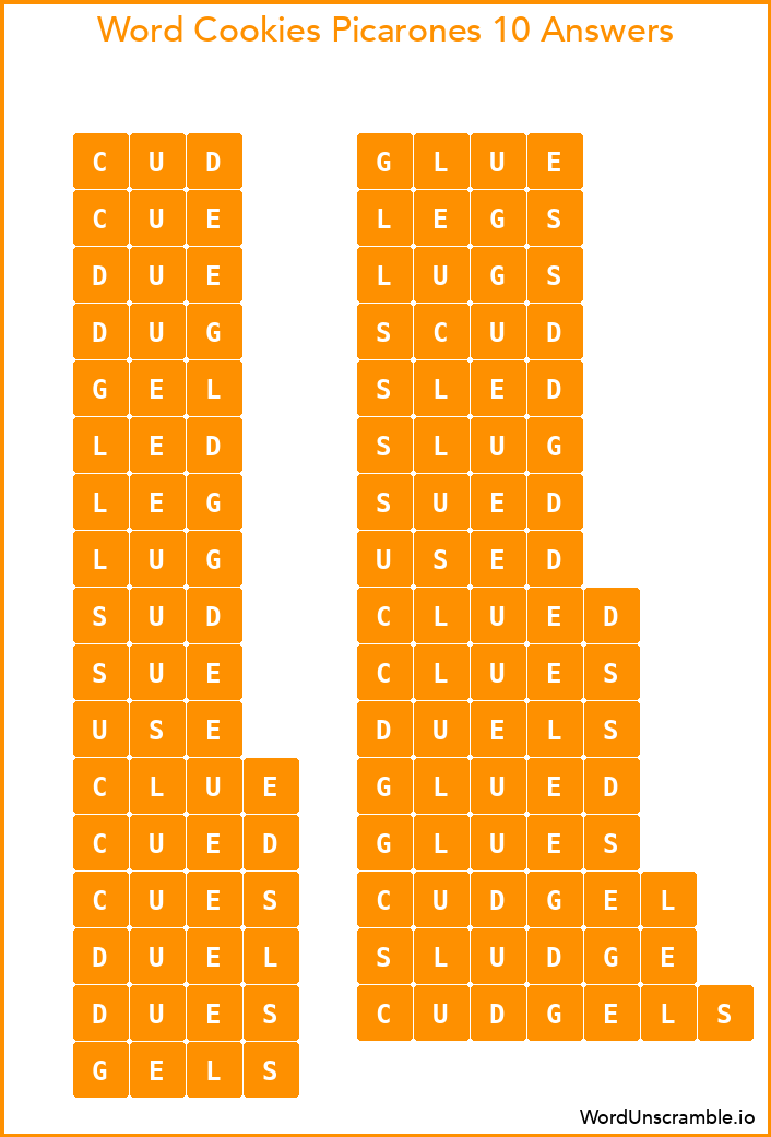 Word Cookies Picarones 10 Answers
