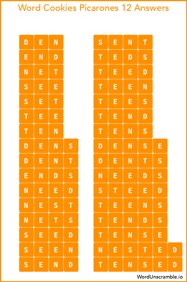 Word Cookies Picarones 12 Answers