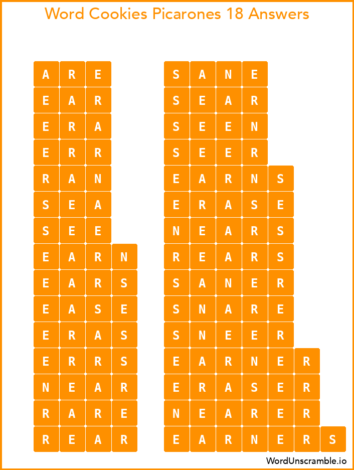 Word Cookies Picarones 18 Answers