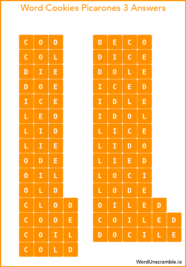 Word Cookies Picarones 3 Answers