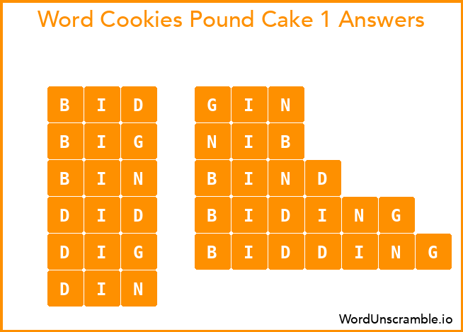 Word Cookies Pound Cake 1 Answers