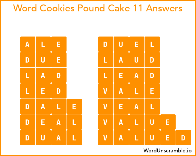 Word Cookies Pound Cake 11 Answers