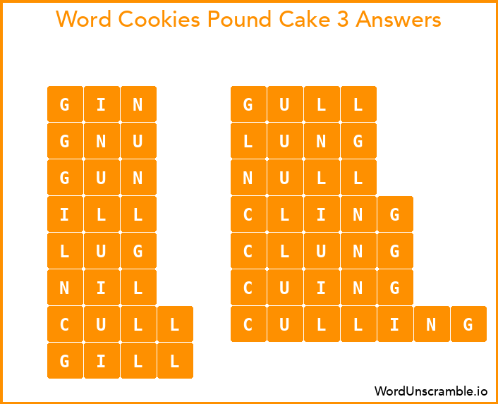 Word Cookies Pound Cake 3 Answers