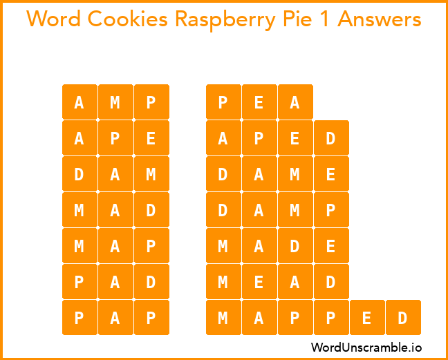 Word Cookies Raspberry Pie 1 Answers