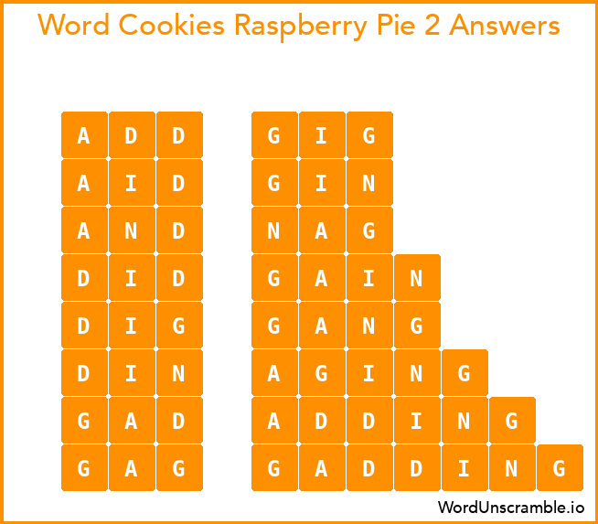 Word Cookies Raspberry Pie 2 Answers