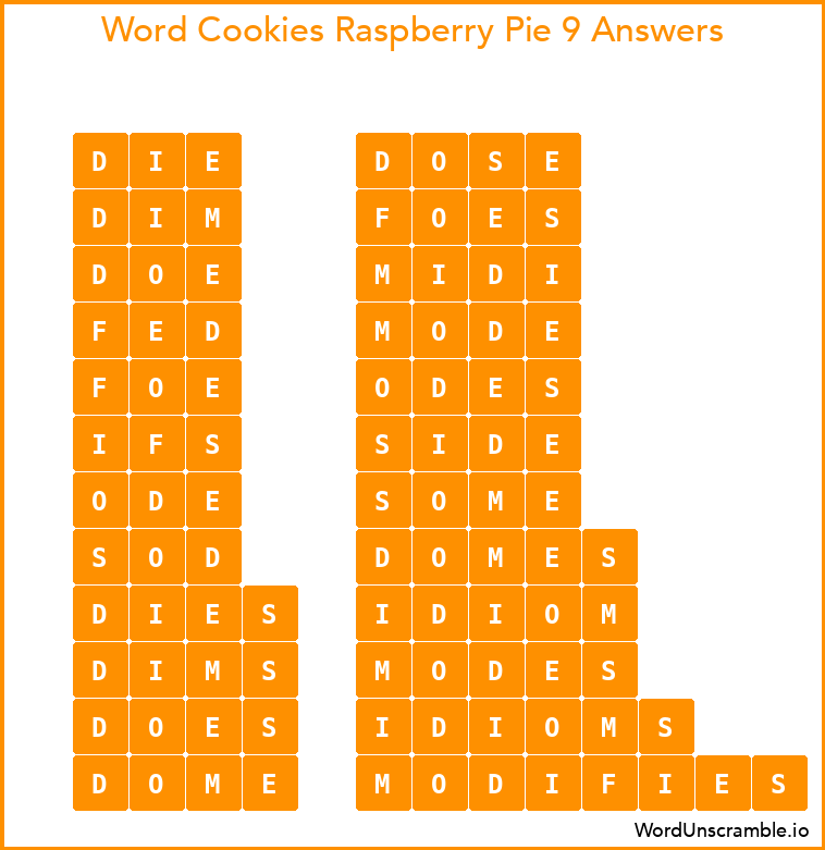 Word Cookies Raspberry Pie 9 Answers