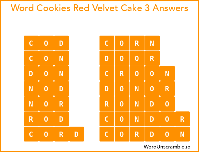Word Cookies Red Velvet Cake 3 Answers