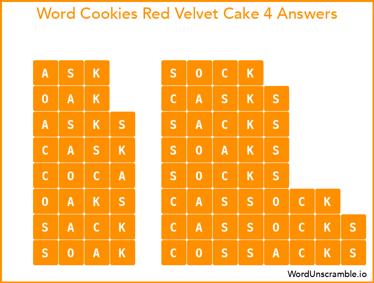 Word Cookies Red Velvet Cake 4 Answers