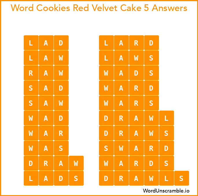 Word Cookies Red Velvet Cake 5 Answers