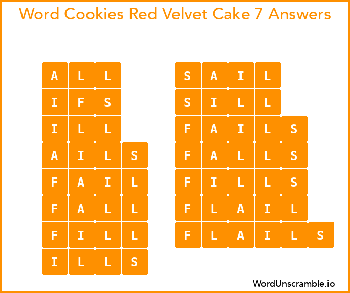Word Cookies Red Velvet Cake 7 Answers