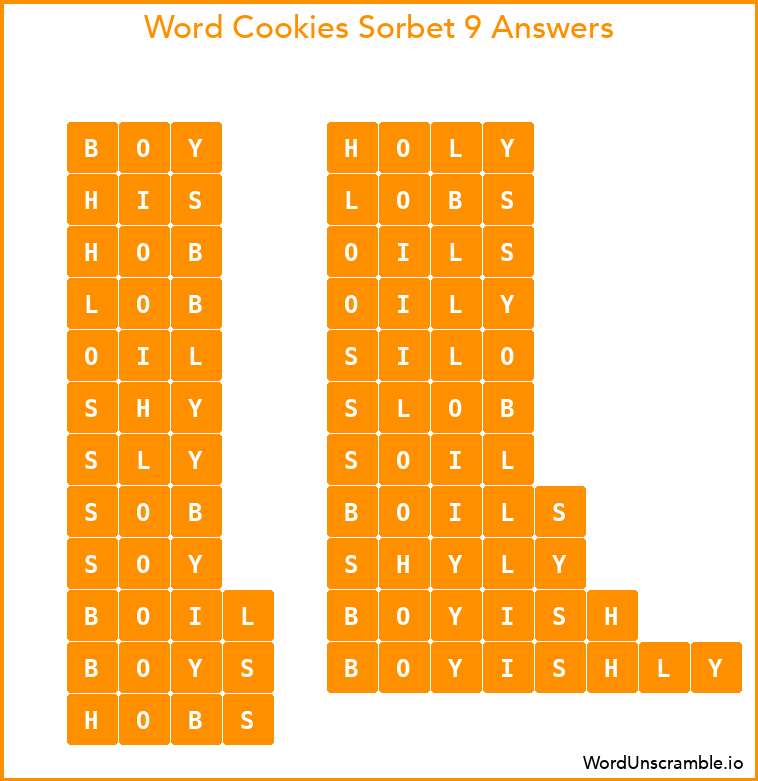 Word Cookies Sorbet 9 Answers