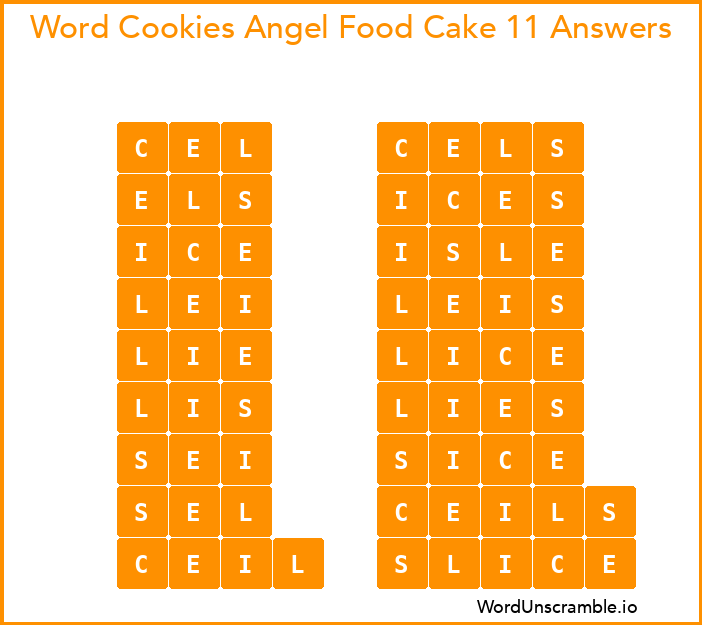 Word Cookies Angel Food Cake 11 Answers