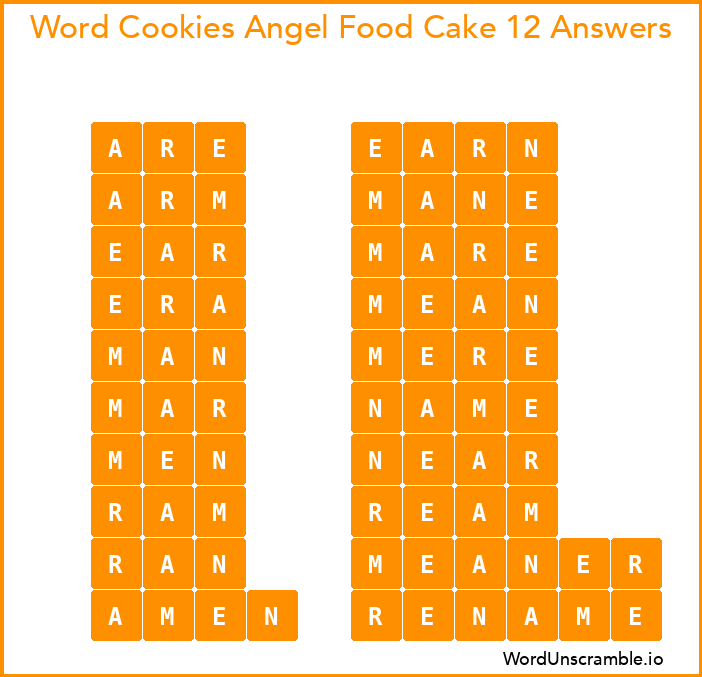 Word Cookies Angel Food Cake 12 Answers