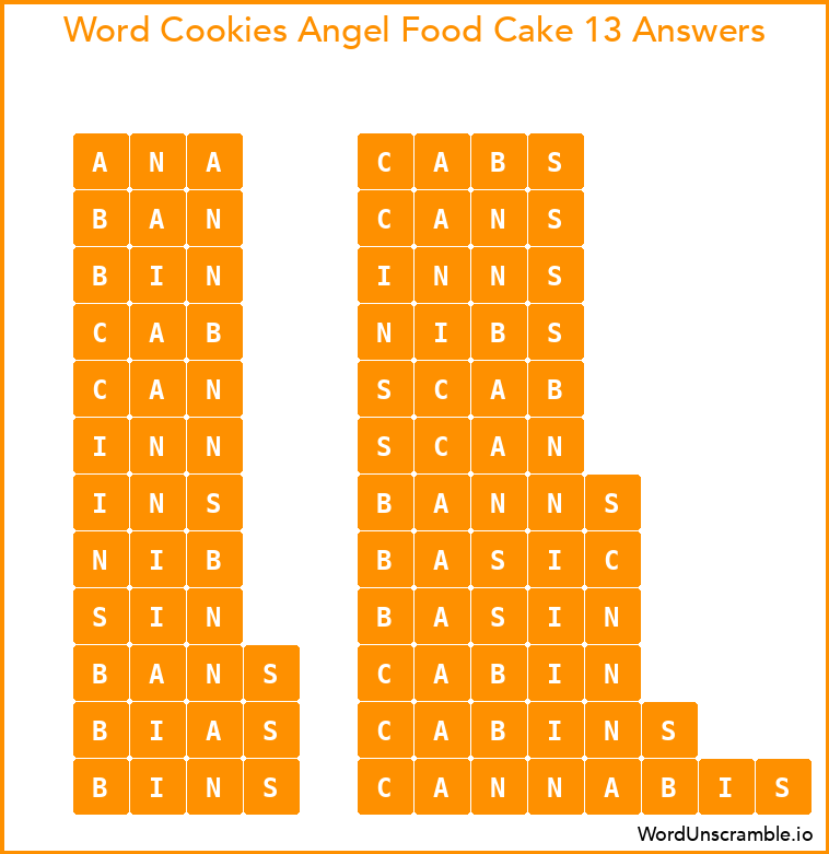 Word Cookies Angel Food Cake 13 Answers