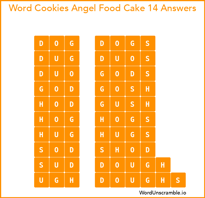 Word Cookies Angel Food Cake 14 Answers