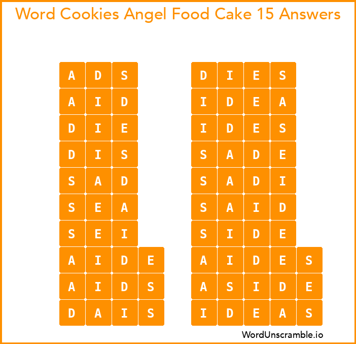 Word Cookies Angel Food Cake 15 Answers