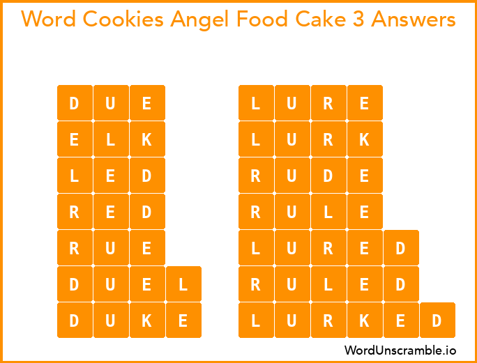 Word Cookies Angel Food Cake 3 Answers