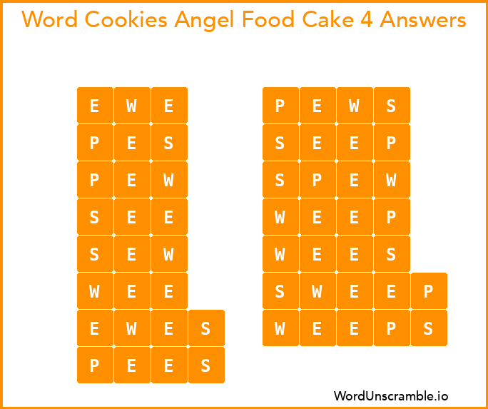 Word Cookies Angel Food Cake 4 Answers