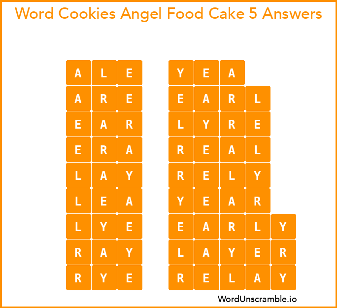 Word Cookies Angel Food Cake 5 Answers