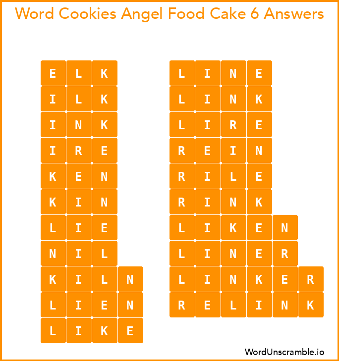 Word Cookies Angel Food Cake 6 Answers