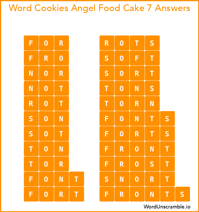 Word Cookies Angel Food Cake 7 Answers