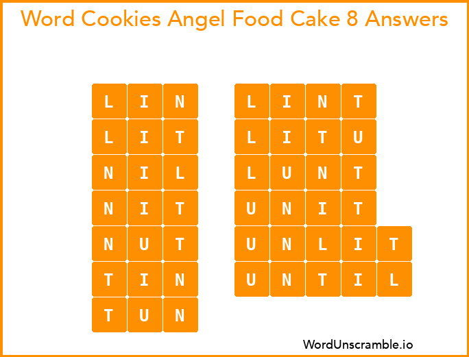 Word Cookies Angel Food Cake 8 Answers