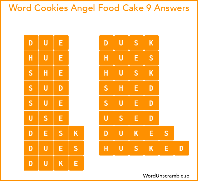 Word Cookies Angel Food Cake 9 Answers