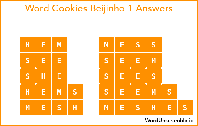 Word Cookies Beijinho 1 Answers