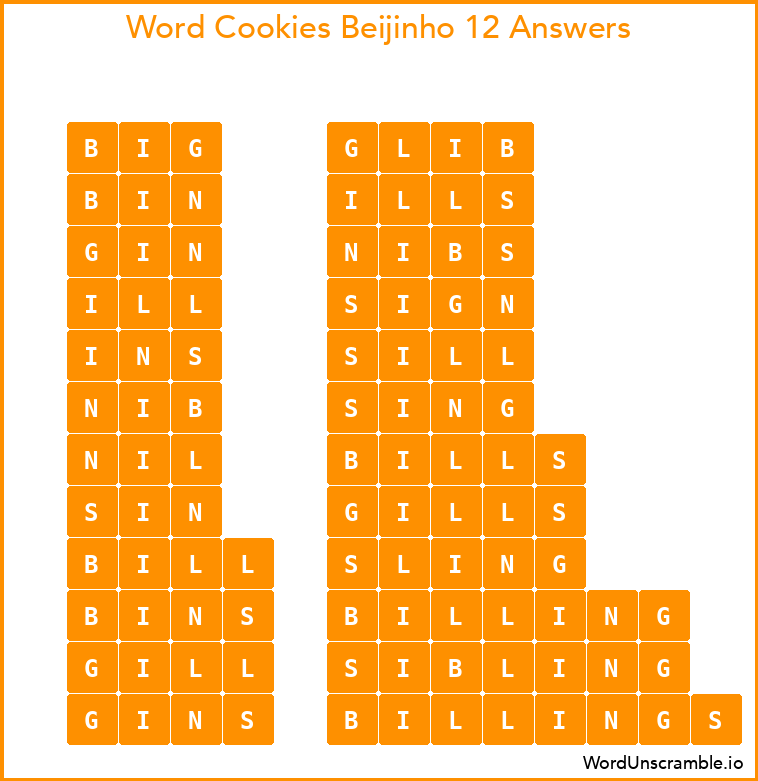 Word Cookies Beijinho 12 Answers