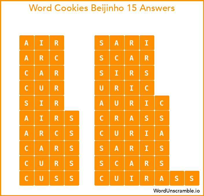 Word Cookies Beijinho 15 Answers