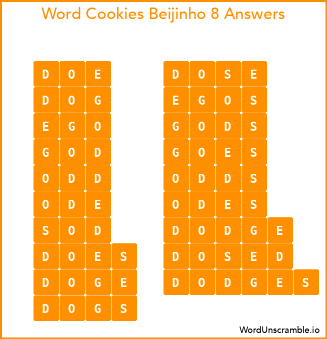 Word Cookies Beijinho 8 Answers