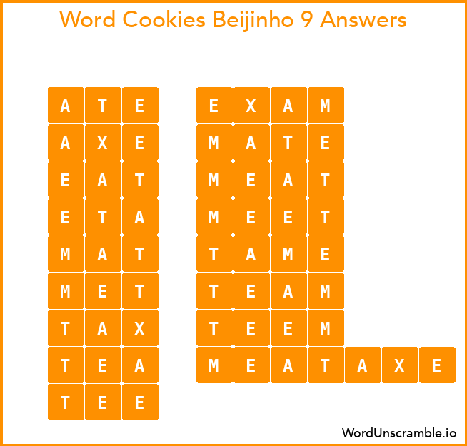 Word Cookies Beijinho 9 Answers