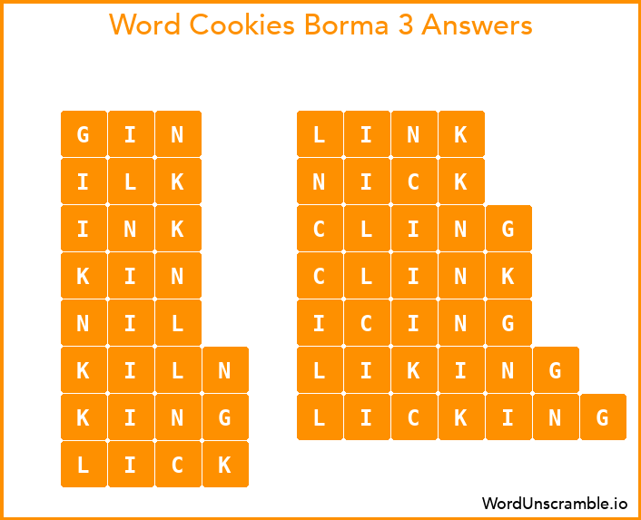 Word Cookies Borma 3 Answers