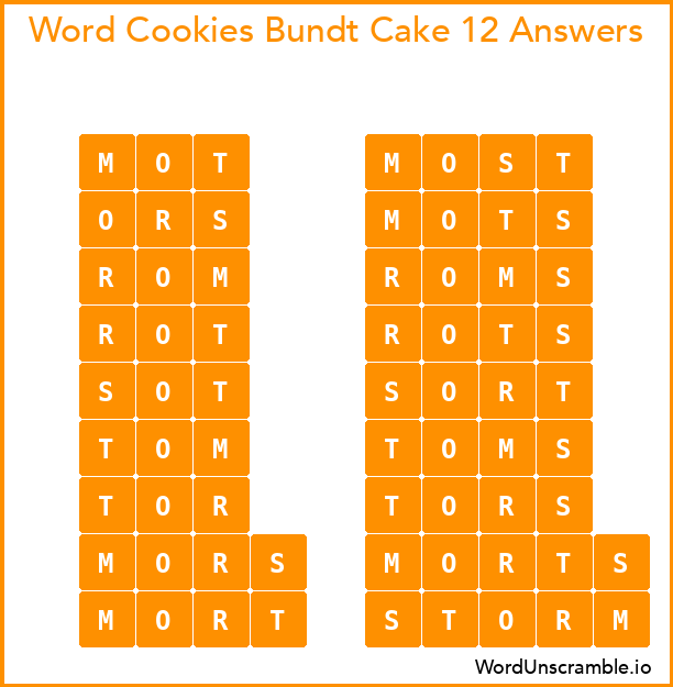 Word Cookies Bundt Cake 12 Answers