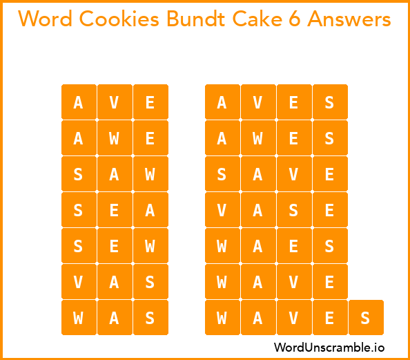 Word Cookies Bundt Cake 6 Answers