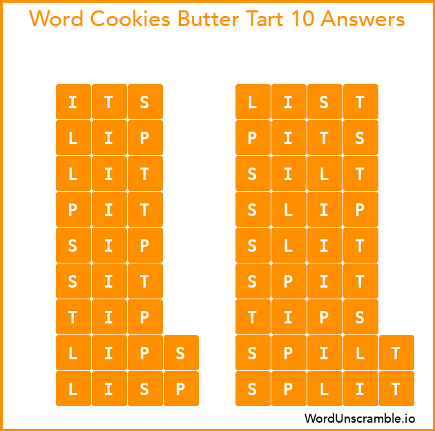 Word Cookies Butter Tart 10 Answers