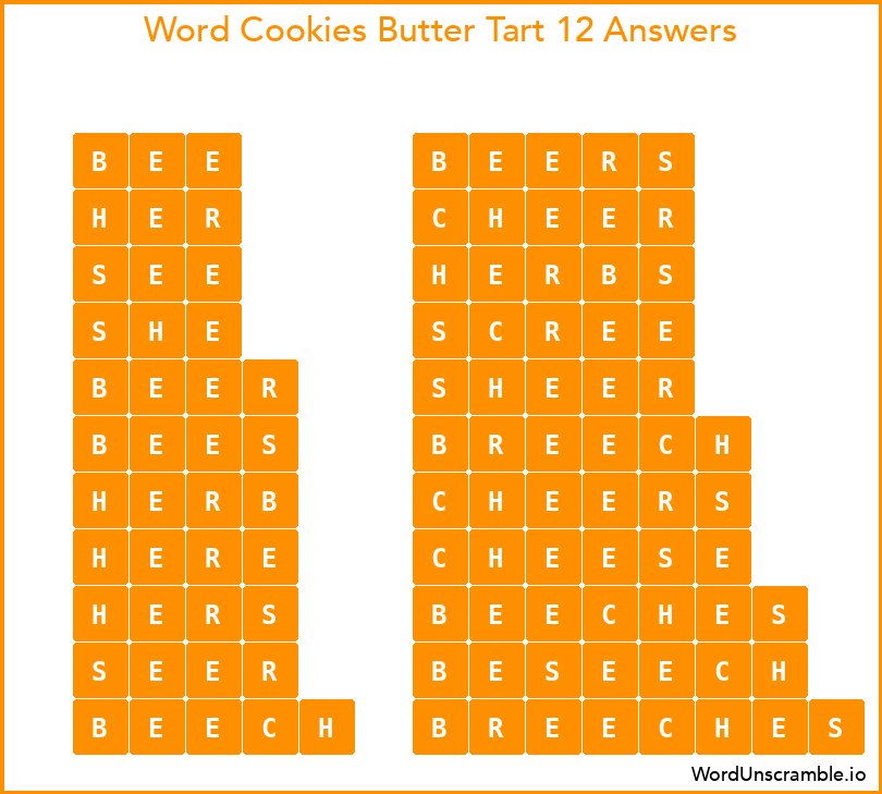 Word Cookies Butter Tart 12 Answers