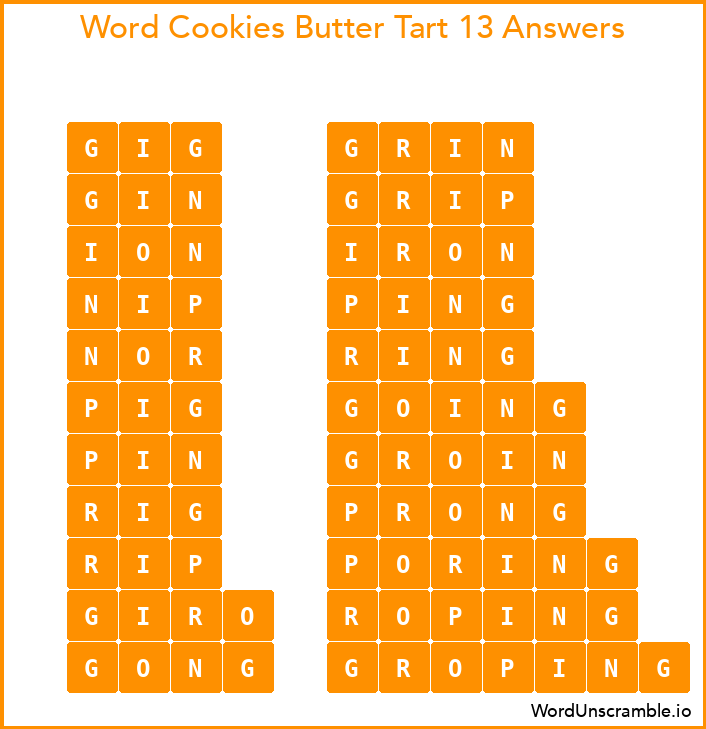 Word Cookies Butter Tart 13 Answers