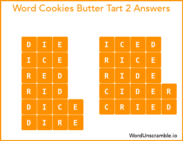 Word Cookies Butter Tart 2 Answers