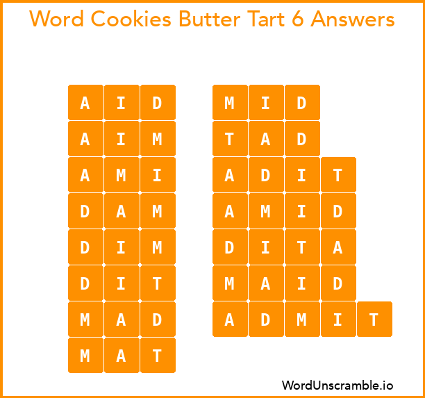 Word Cookies Butter Tart 6 Answers
