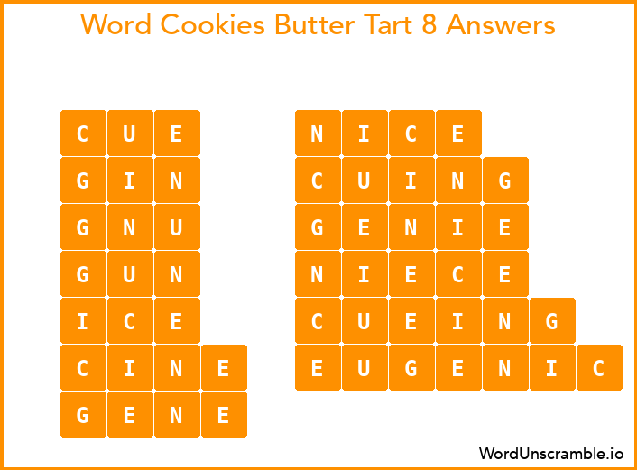 Word Cookies Butter Tart 8 Answers