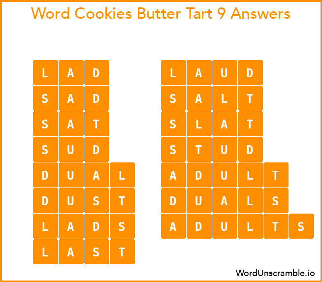 Word Cookies Butter Tart 9 Answers