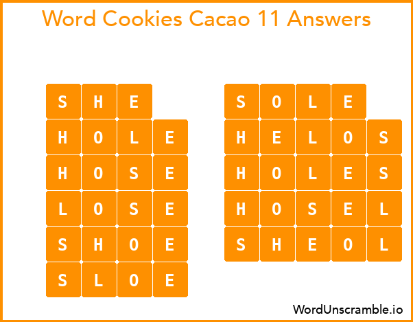 Word Cookies Cacao 11 Answers