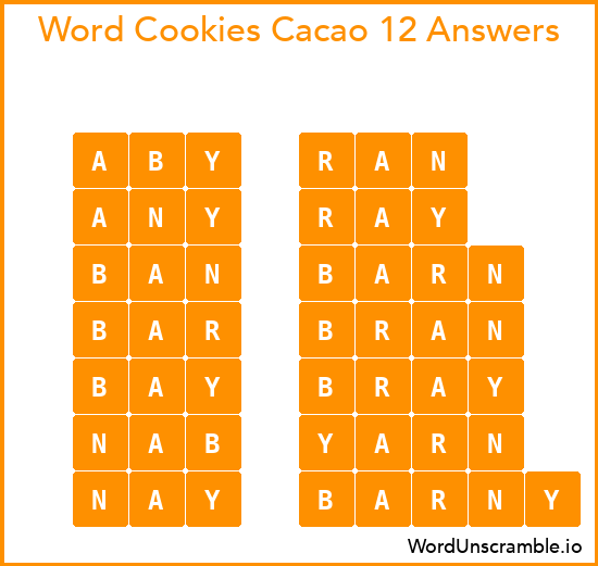 Word Cookies Cacao 12 Answers