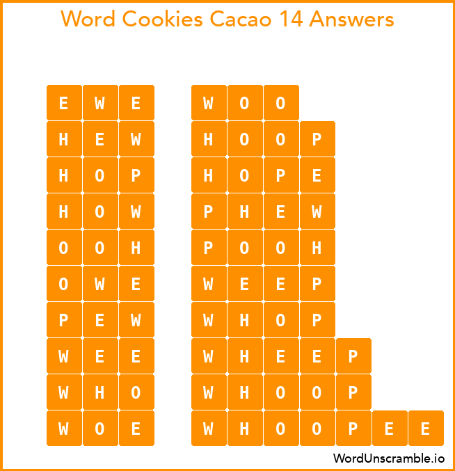 Word Cookies Cacao 14 Answers
